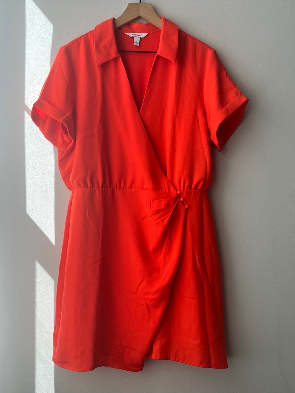 Nine West Women's Surplice Shirt Wrap Dress Bright Bronze Size XL